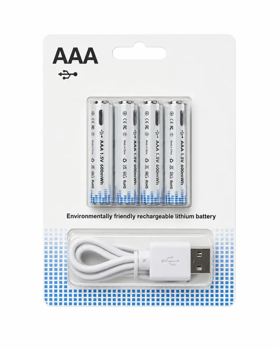 AAA 1.5V USB TYPE-C RECHARGEBLE LI-ION BATTERY (4PCS BATTERY WITH CHARGING CABLE)
