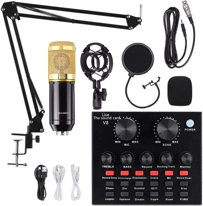 BM-800 SINGING CONDENSER MICROPHONE BUNDLE POP FILTER FOR STUDIO RECORD AND BROADCASTING