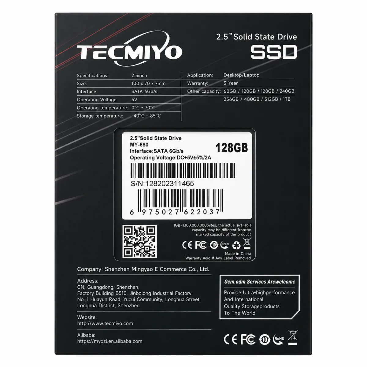 TECMIYO MY-660 128GB 2.5" SATA III SOLID STATE DRIVE