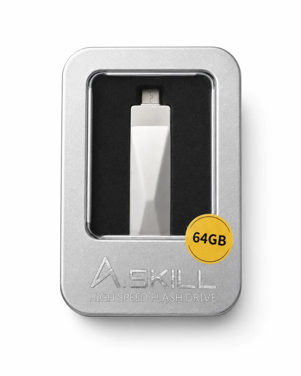 A.SKiLL F379M 64GB SILVER METEL PENDRIVE WITH OTG